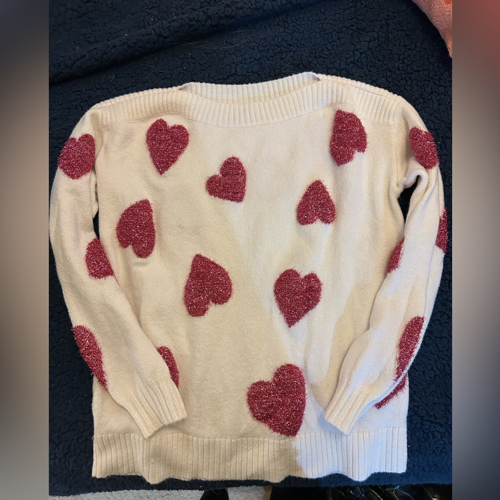 LOFT PINK HEART SWEATER